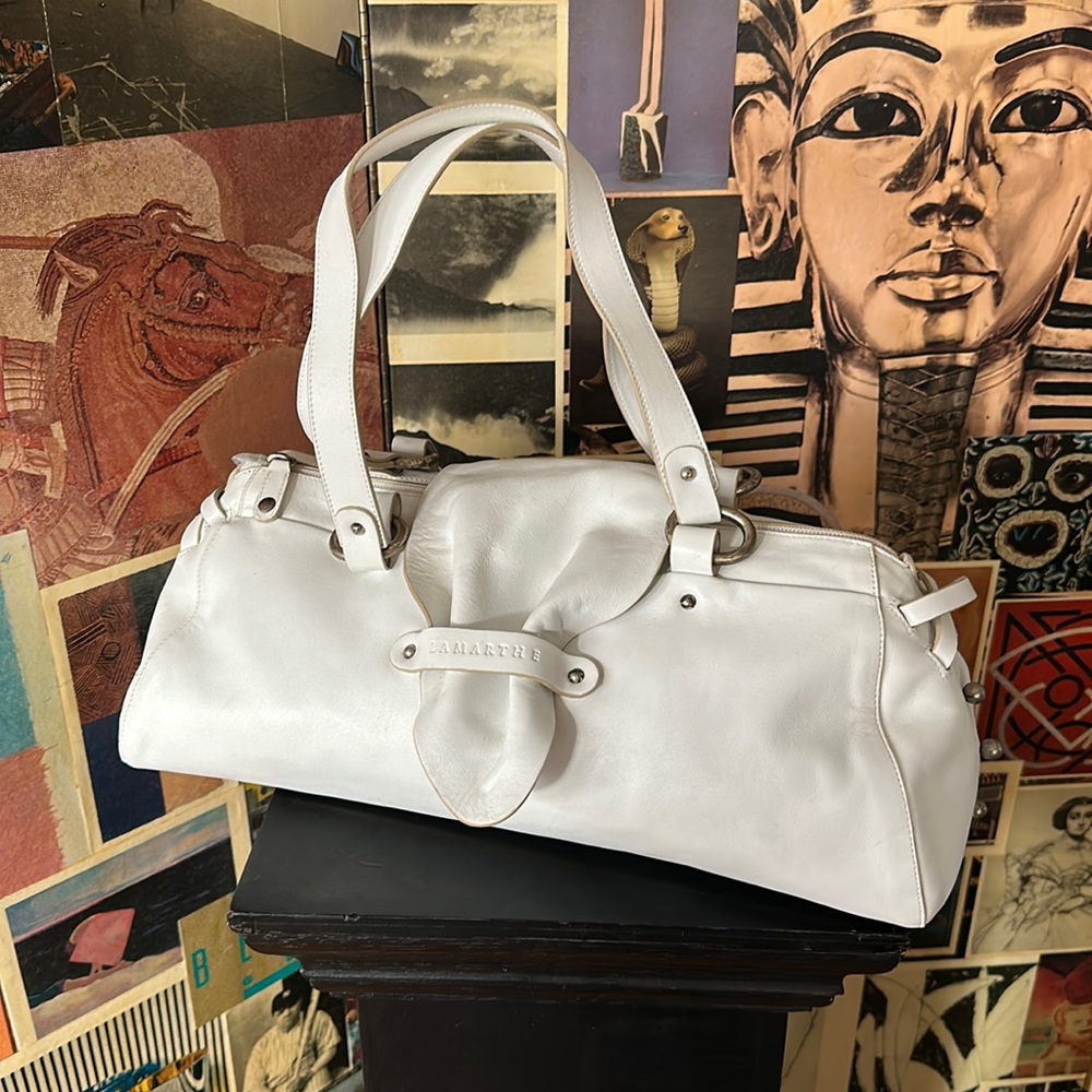 Brilliant White Leather Lamarthe Handbag